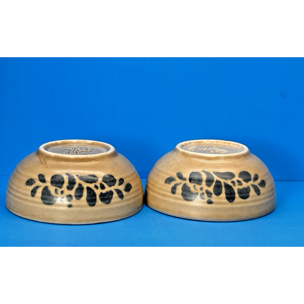 Vintage 2pc Pfaltzgraff Folkart SToneware Bowls 008 800 small Brown Blue Floral - Picture 2 of 16
